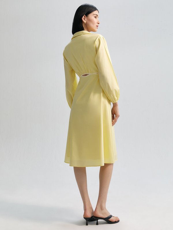 Pomelo Pomelo Cuffed Sleeve Midi Dress With Cut Out Detail - Yellow