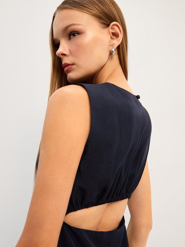 Pomelo Pomelo Cut-Out Back Sleeveless Maxi Dress - Navy