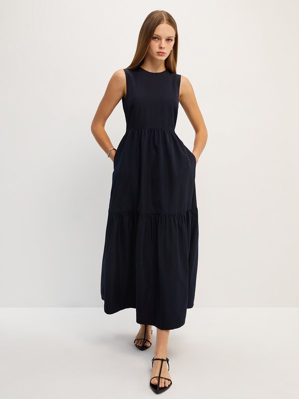 pomelo Pomelo Cut-Out Back Sleeveless Maxi Dress - Navy