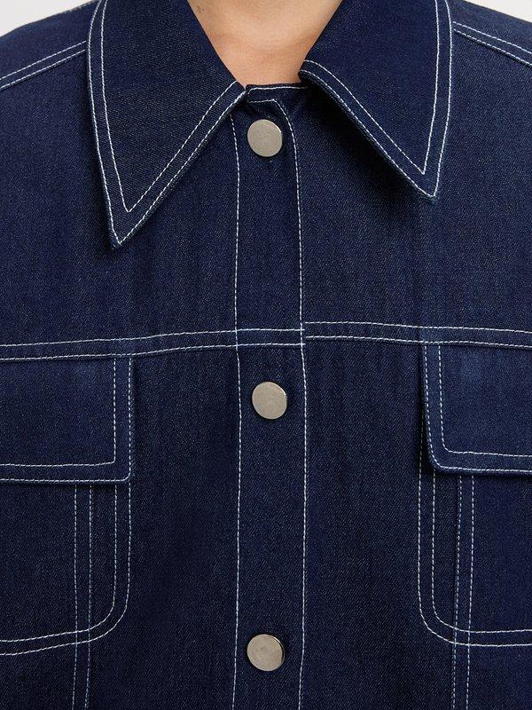 Pomelo Pomelo Denim Contrast Stitch Shirt - Dark Blue