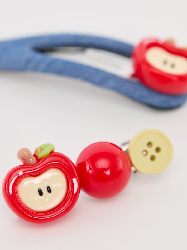 Pomelo Pomelo Denim Detail Hair Clip With Apple Charm - Denim