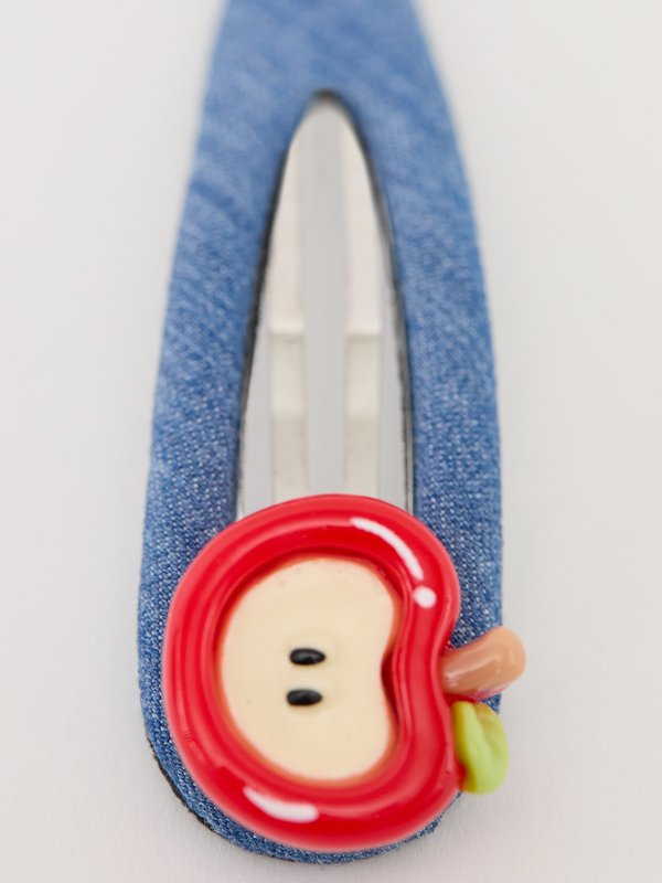 Pomelo Pomelo Denim Detail Hair Clip With Apple Charm - Denim