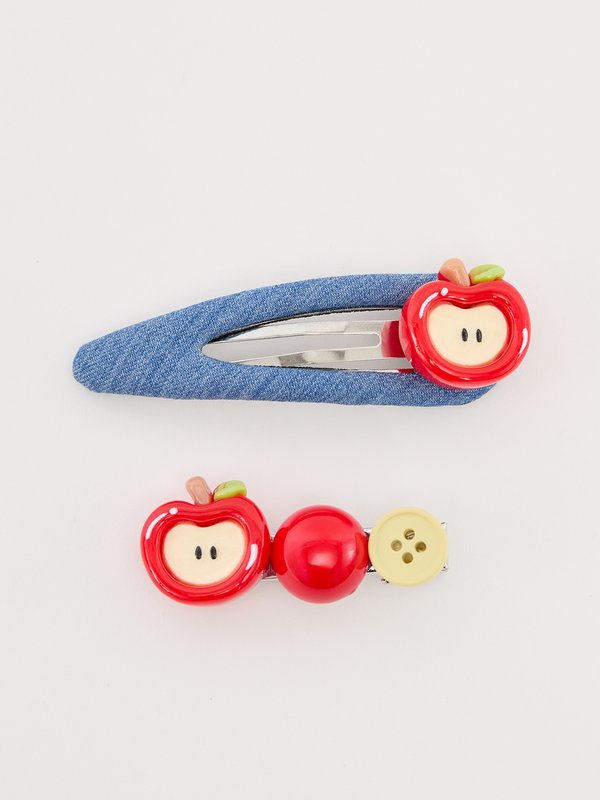 pomelo Pomelo Denim Detail Hair Clip With Apple Charm - Denim