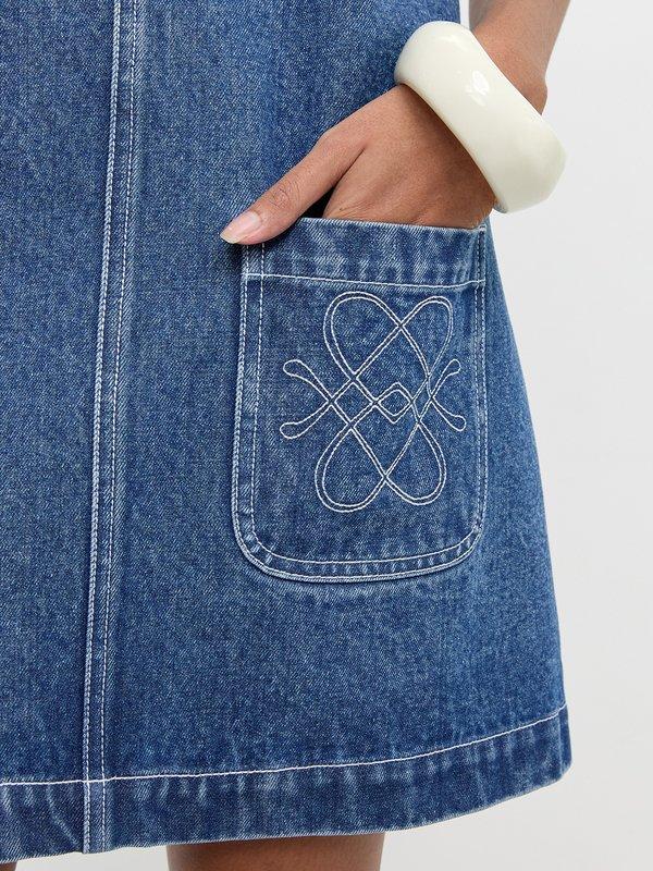 Pomelo Pomelo Denim Overall Dress With Pockets - Blue