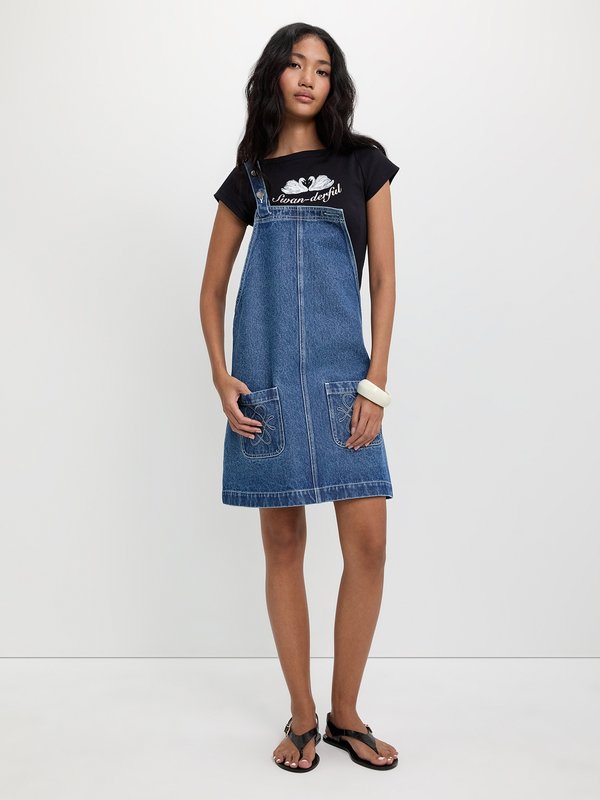 Pomelo Pomelo Denim Overall Dress With Pockets - Blue