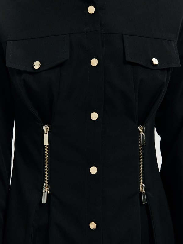 Pomelo Pomelo Double Zipper Detail Utility Mini Dress - Black