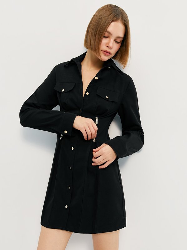 Pomelo Pomelo Double Zipper Detail Utility Mini Dress - Black