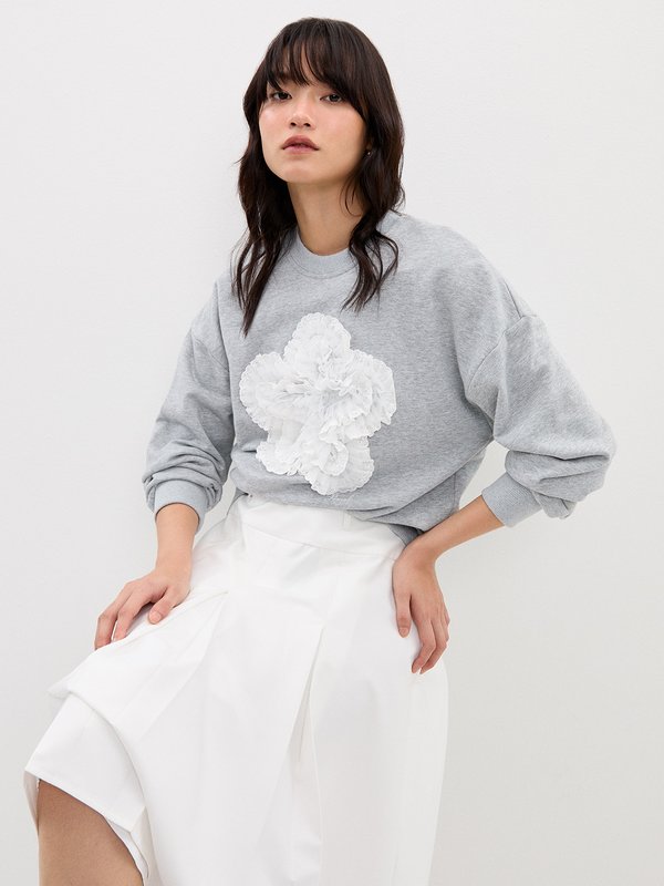 Pomelo Pomelo Embellished Flower Sweatshirt - Light Grey