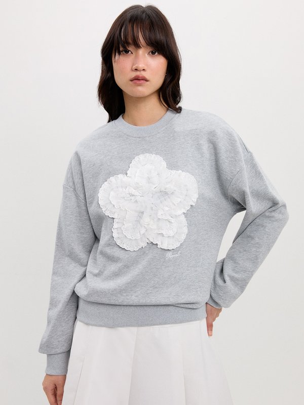 pomelo Pomelo Embellished Flower Sweatshirt - Light Grey