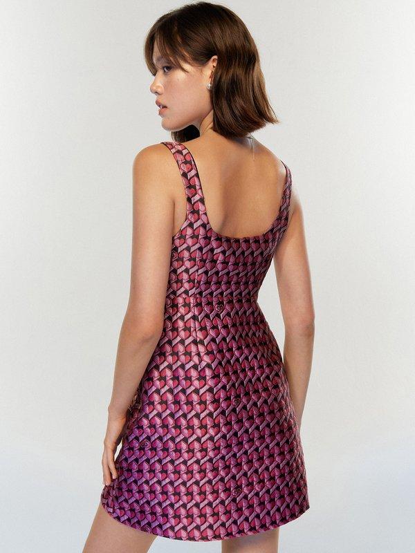 Pomelo Pomelo Embroidered Monogram Heart Motif Mini Dress With Button Detail - Pink