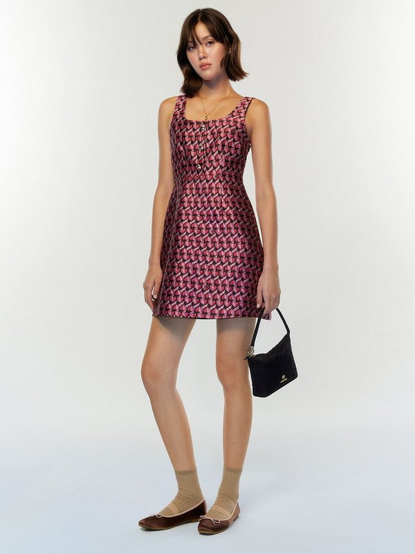 Pomelo Pomelo Embroidered Monogram Heart Motif Mini Dress With Button Detail - Pink