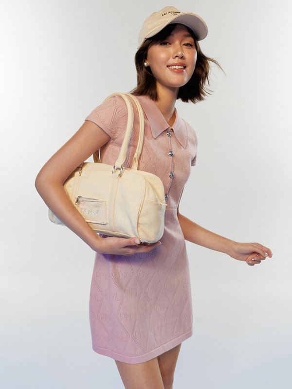 Pomelo Pomelo Eyeleted Monogram Pattern Knitted Mini Dress - Pink