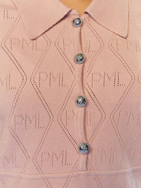 Pomelo Pomelo Eyeleted Monogram Pattern Knitted Mini Dress - Pink