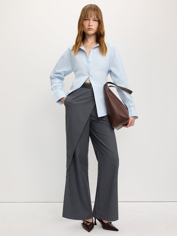 Pomelo Pomelo Fitted Oversized Button-Up Shirt - Baby Blue