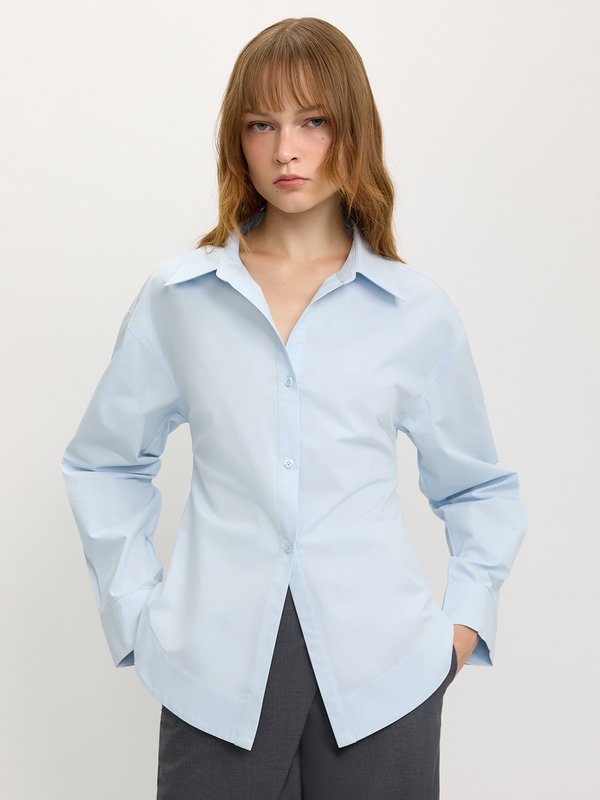 pomelo Pomelo Fitted Oversized Button-Up Shirt - Baby Blue