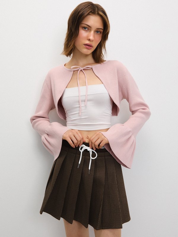 Pomelo Pomelo Flare-Sleeve Open-Front Cropped Cardigan - Pink