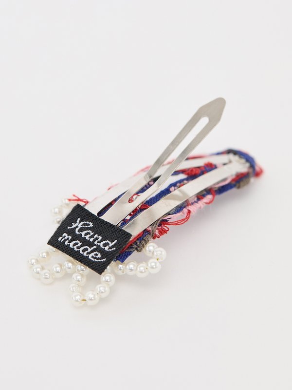 Pomelo Pomelo Floral Beaded Detail Hair Clips - Red/White