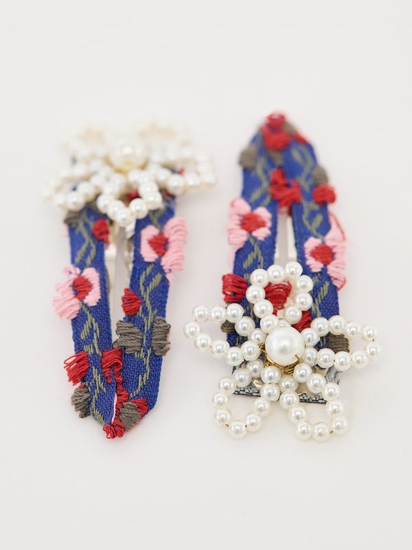 Pomelo Pomelo Floral Beaded Detail Hair Clips - Red/White