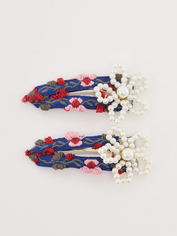pomelo Pomelo Floral Beaded Detail Hair Clips - Red/White