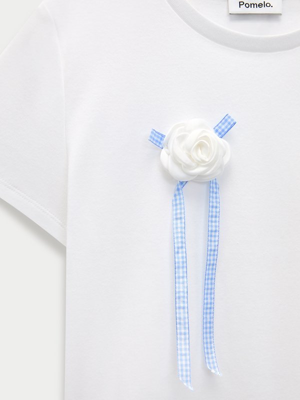 Pomelo Pomelo Floral Motif Embroidered Graphic Tee - White