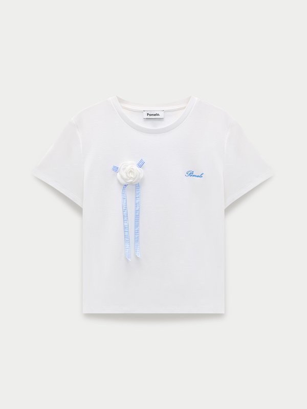 pomelo Pomelo Floral Motif Embroidered Graphic Tee - White