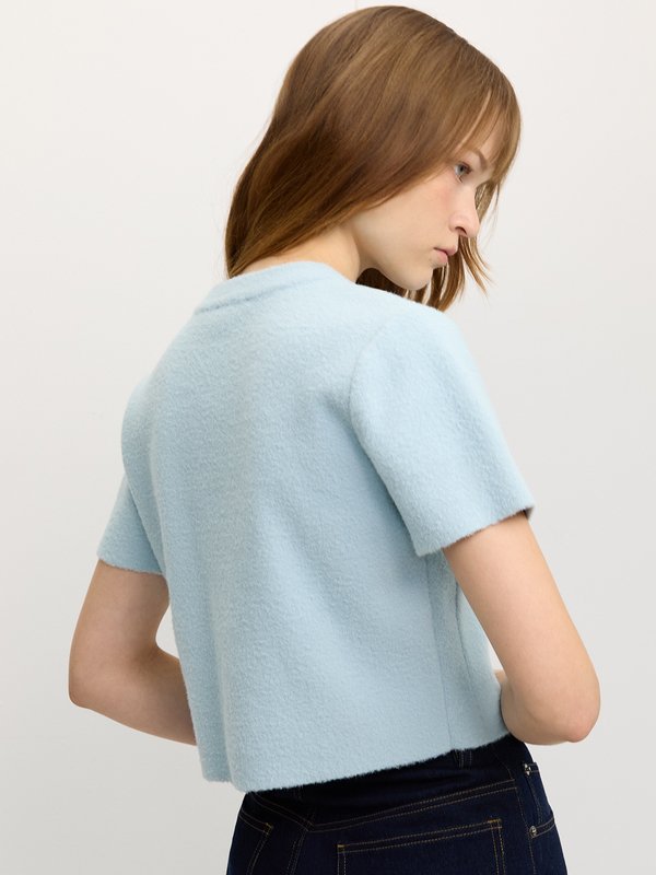 Pomelo Pomelo Flower-Button Cropped Cardigan - Baby Blue