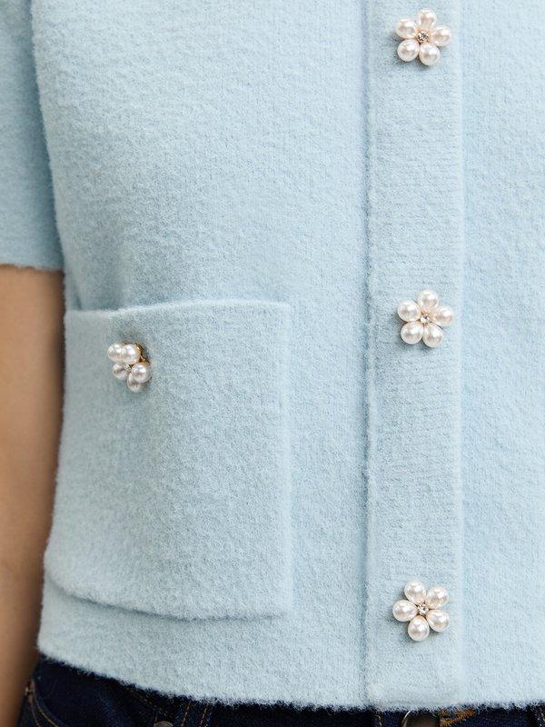 Pomelo Pomelo Flower-Button Cropped Cardigan - Baby Blue