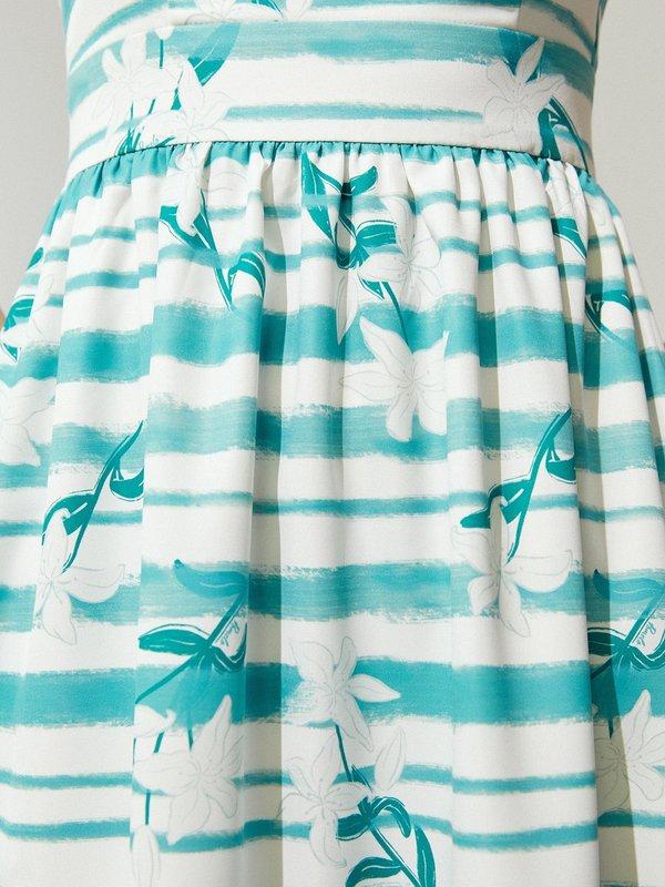 Pomelo Pomelo Flower Printed Stripe Midi Dress - Green