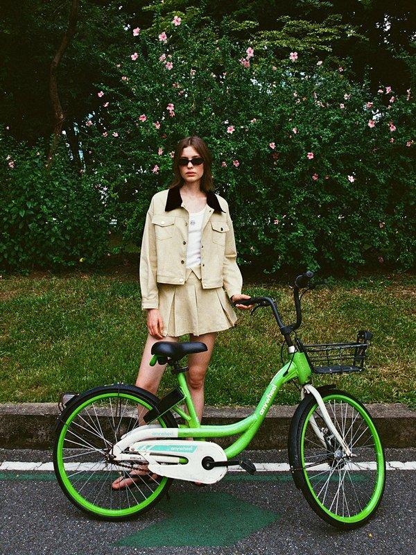 Pomelo Pomelo Fold-Over Waistband Pleated Mini Skirt - Beige