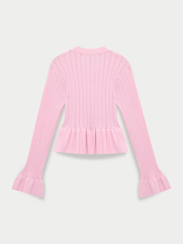 Pomelo Pomelo Frill-Trim Peplum Cardigan - Light Pink