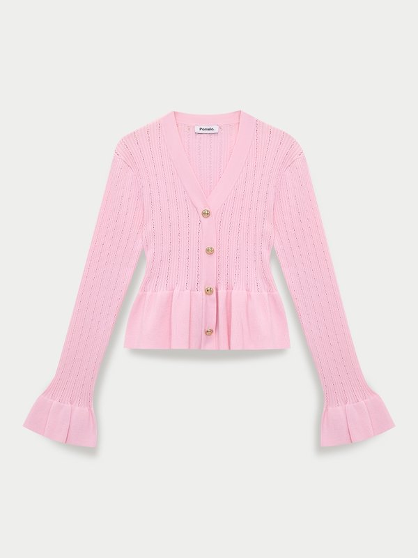 pomelo Pomelo Frill-Trim Peplum Cardigan - Light Pink
