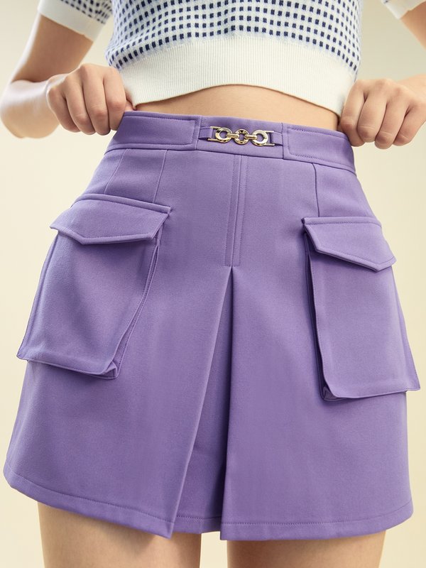 pomelo Pomelo Front Pocket Detail Short Skort - Purple
