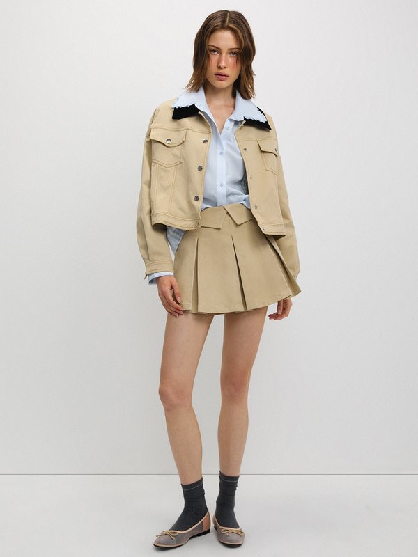 Pomelo Pomelo Gingham Ruffle Trim Collar Shirt - Baby Blue