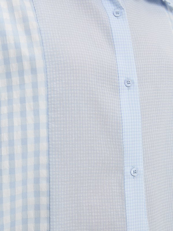 Pomelo Pomelo Gingham Ruffle Trim Collar Shirt - Baby Blue