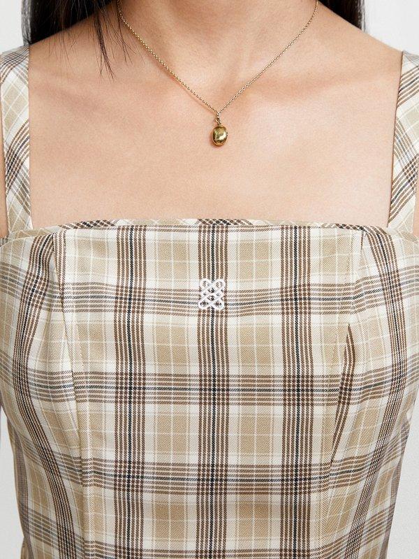 Pomelo Pomelo Glen Check Cami Top With Double Weave Silver Hardware - Cream