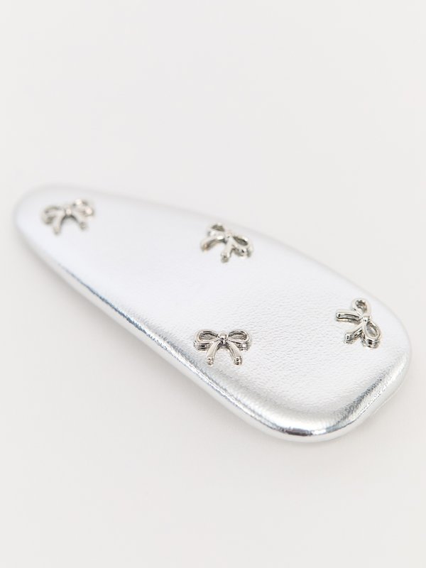 Pomelo Pomelo Hair Clip With Bow Details - Silver Grey