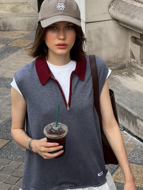 pomelo Pomelo Half-Zip Ruffled Polo Dress - Cream - White Grey