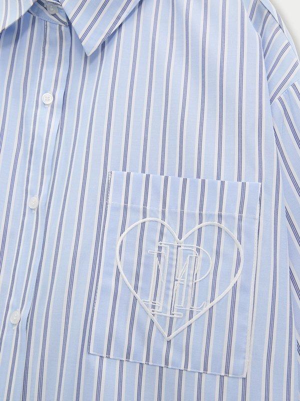 Pomelo Pomelo Heart Embroidered Striped Shirt - Baby Blue