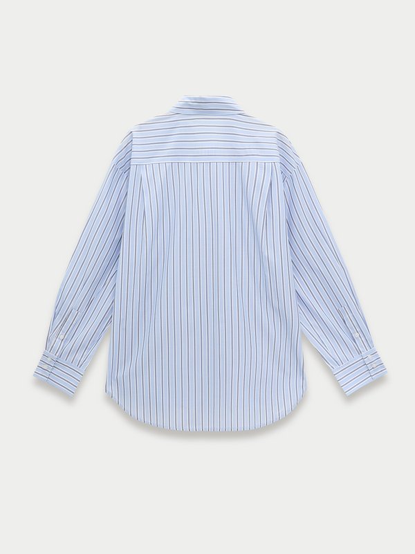 Pomelo Pomelo Heart Embroidered Striped Shirt - Baby Blue