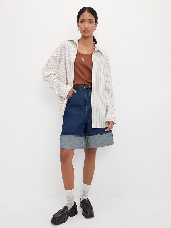 Pomelo Pomelo Heart Embroidered Striped Shirt - Brown