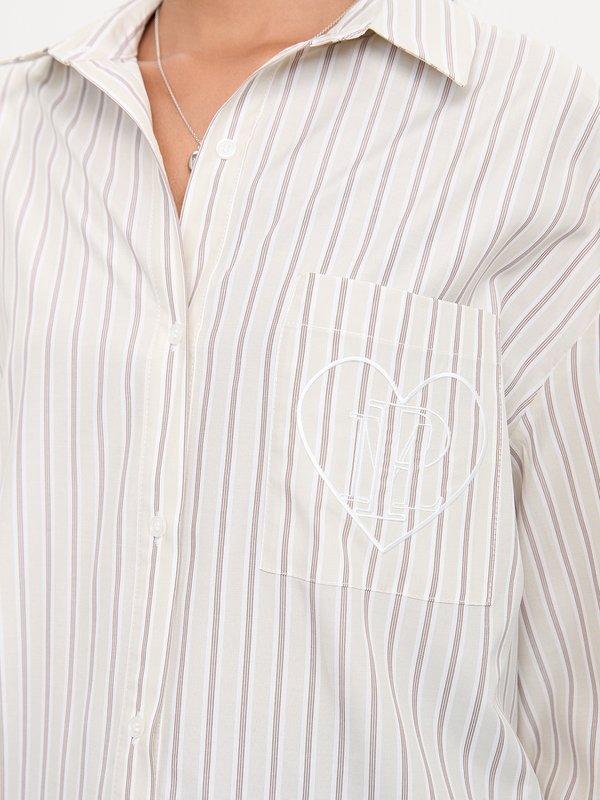 Pomelo Pomelo Heart Embroidered Striped Shirt - Brown