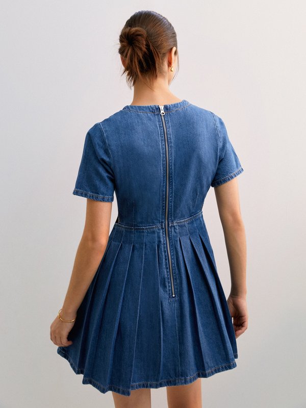 Pomelo Pomelo Heart Rhinestone Button Detail Denim Mini Dress - Blue