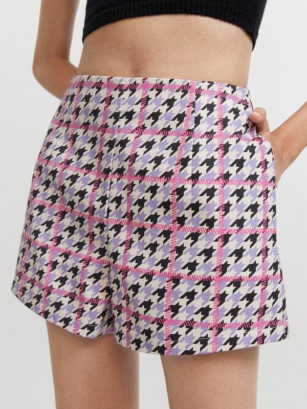 Pomelo Pomelo Houndstooth & Windowpane Mixed Printed Shorts - Multi Color