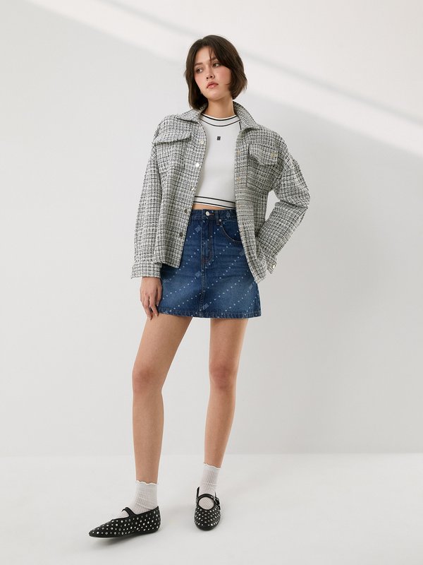 Pomelo Pomelo Iconically YOU Print High Waist Denim Mini Skirt - Blue