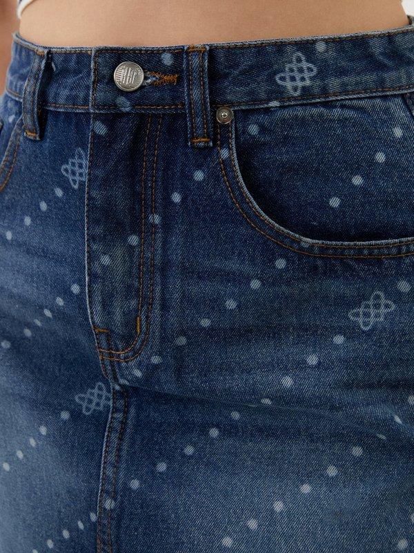 Pomelo Pomelo Iconically YOU Print High Waist Denim Mini Skirt - Blue