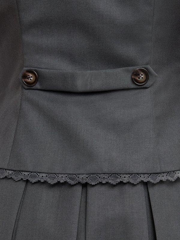 Pomelo Pomelo Lace Trim Pleated Skirt Dress - Dark Grey