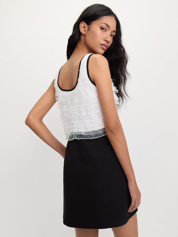 Pomelo Pomelo Lace Trim Sleeveless Dress - Black/White