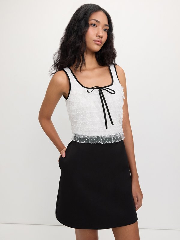 pomelo Pomelo Lace Trim Sleeveless Dress - Black/White