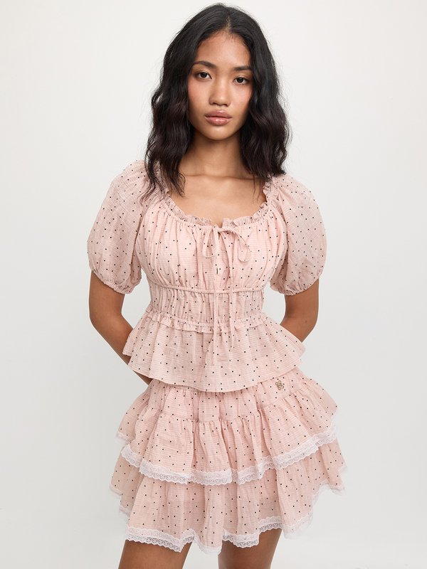 Pomelo Pomelo Lace Trim Tiered Layered Ruffle Skirt - Pink