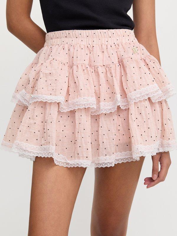 pomelo Pomelo Lace Trim Tiered Layered Ruffle Skirt - Pink
